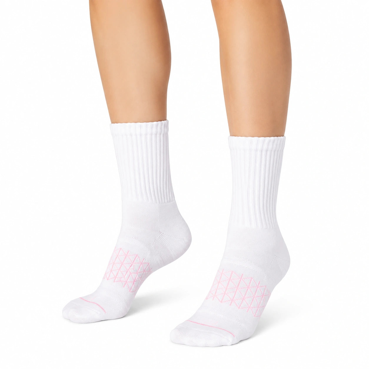 Calze sportive 43-46 in maglia bianco rosa a costine con motivo geometrico