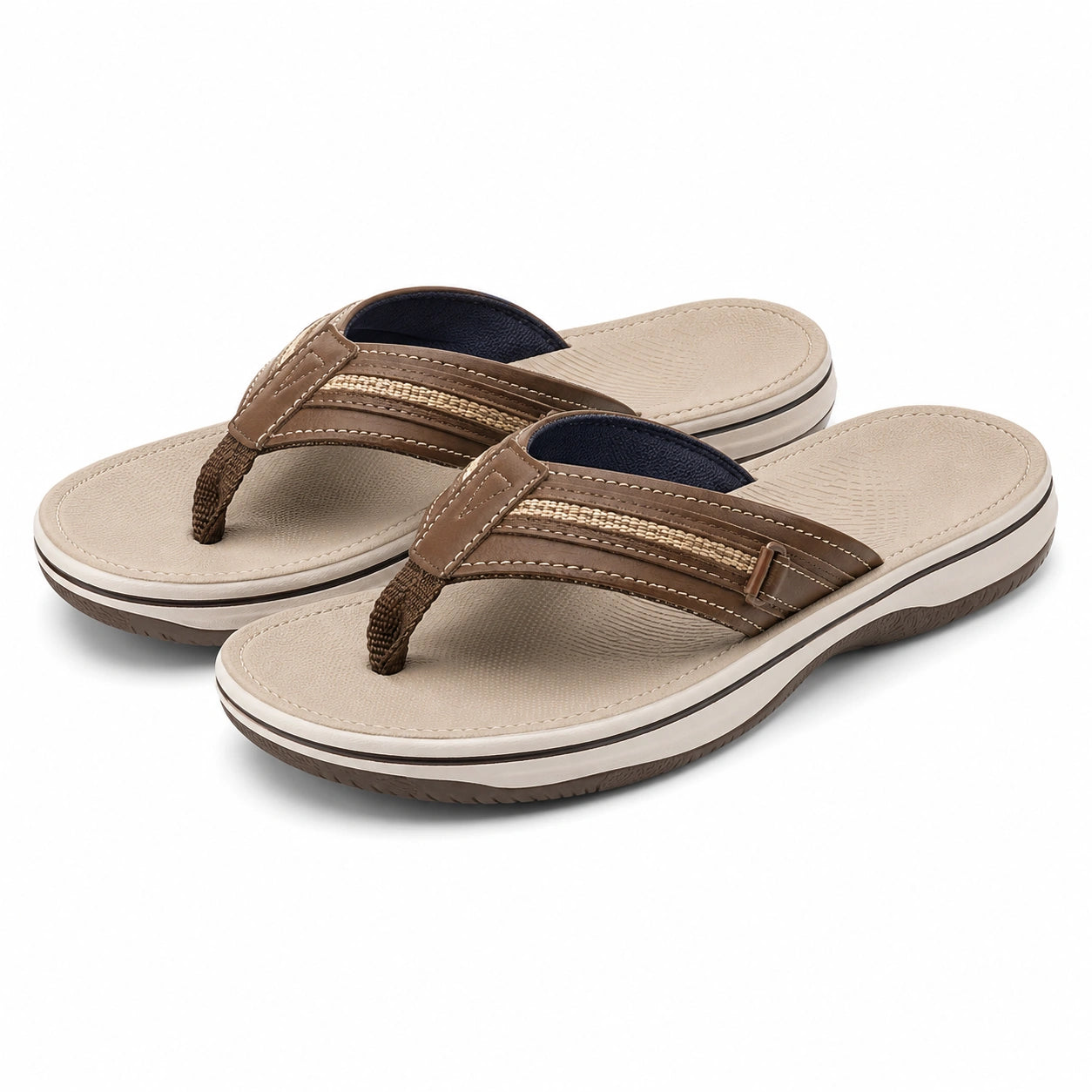 Infradito uomo 40/41 in materiale sintetico beige e marrone - suola antiscivolo per uso estivo