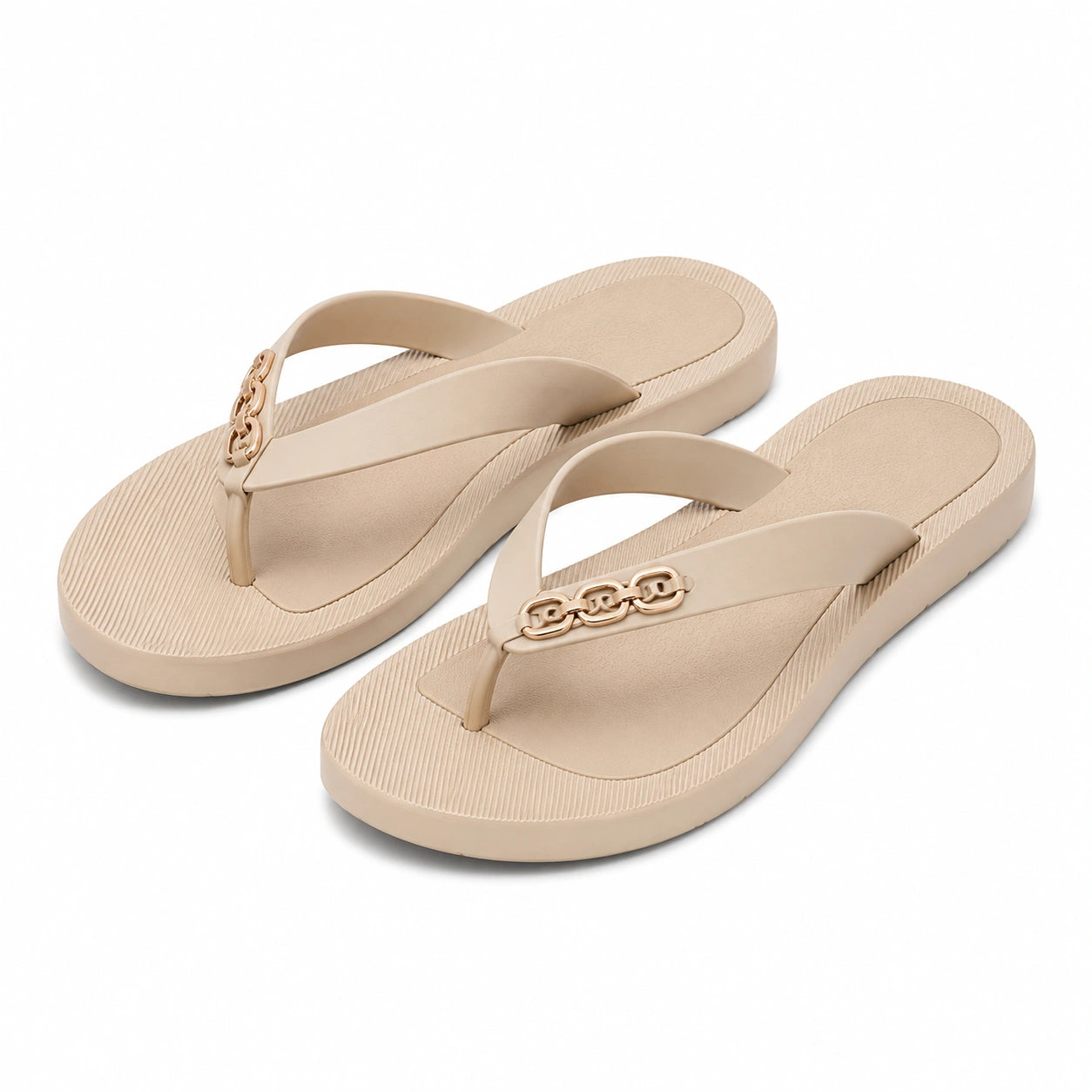 Infradito donna 40/41 in materiale sintetico beige - suola sagomata con catena decorativa
