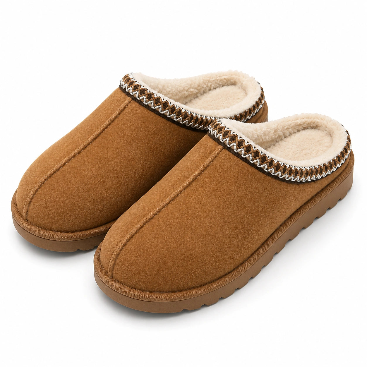 Pantofole 36/37 marrone effetto scamosciato con fodera morbida - suola antiscivolo