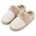 Pantofole da donna 40/41 in tessuto a coste beige con bordo effetto pelliccia per interno